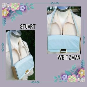 Vtg Stuart Weitzman Purse Soft Blue & Tan Leather
